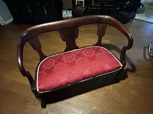 Antique Victorian Oak Hall Bench Settee.