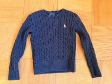 Polo Ralph Lauren 100 Cotton Cable Knit Navy Crew Neck Sweater Girls Sz 7