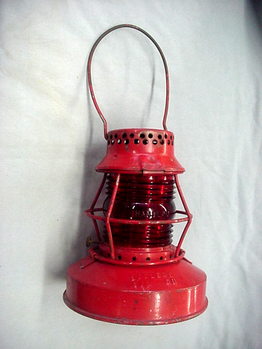 Vintage Handlan St Louis USA - Lacledes Gas Co Eisenbahn Öllampe - rote Glaskugel! - Bild 1 von 14