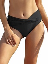 SHEKINI Bikini Bottoms Womens Ruched Twist Front Medium Waist Black M
