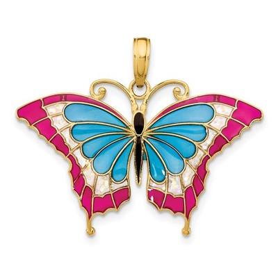 10k Gelbgold blau & rot emailliert Schmetterling Anhänger 1,27g für Mama
