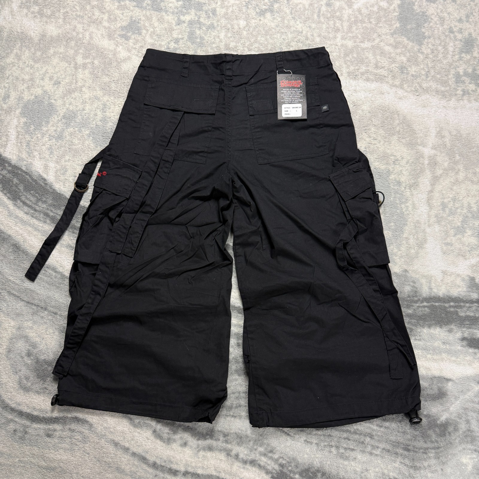 VTG Criminal Damage 2000s Y2K Alt Emo Black 'Drome' Sz L Baggy 3/4 Cargo Bottoms image 8