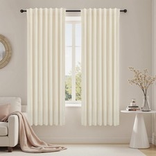 Velvet Curtains 63 Inch Length, Ivory Back Tab Insulated Thermal Room Darkeni...