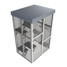 70.5'' Tall Gray Wooden Outdoor Cat Enclosure with 6 , 2 Cozy Napping Houses