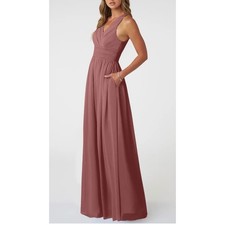 Azazie Natasha Bridesmaid Dress A2 Desert Rose Pink Chiffon A-Line Pleated Gown