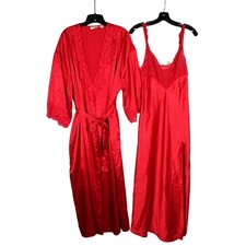 Y2K VTG VICTORIA'S SECRET Gold Tag RED SATIN Lounge ROBE/NIGHTGOWN SET w/BELT S