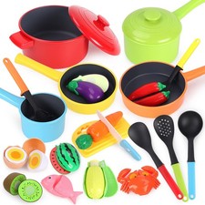 Pretend Play 31 PCS Kitchen Set for Kids Cooking Role Play Cutting Food Toy