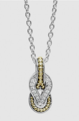 Lagos zweifarbiger Knoten Diamanten Newport Anhänger 18k Gold Silber Halskette neu 850 $
