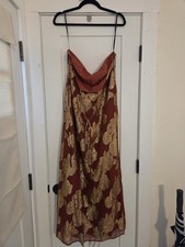 NWT – Lulus Brinley Rust & Gold Floral Jacquard Halter Maxi Dress - Small