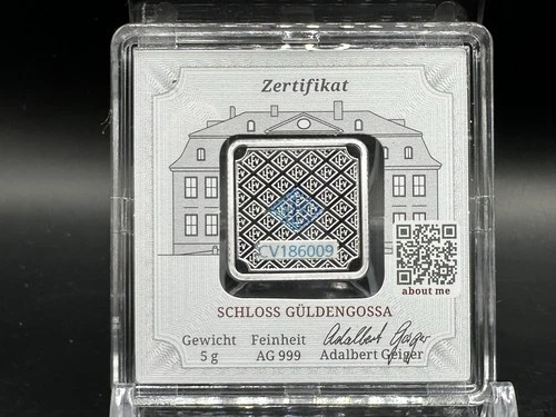 Geiger Edelmetalle 5 Gram Silver Bar .999 Fine Silver Schloss Güldengossa | 0477