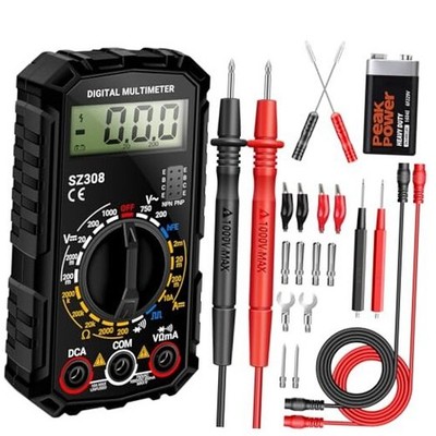  Multimeter,SZ308 DC AC Volt Meter,Ohm SZ308 Black (With 16-piece test set)