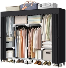 LOKEME Portable Closet, 67 Inch Wardrobe Closet for Hanging Clothes with 4 Ha...