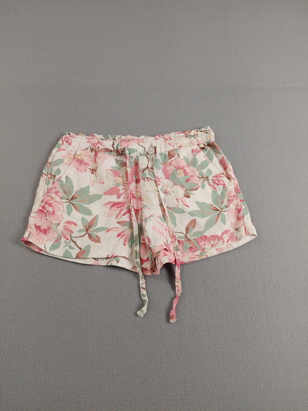 LOFT Women Short XS Pink Floral Drawstring Waist High Rise Pockets Summer Beach