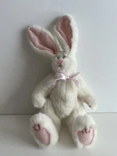 Hugfun White Bunny Vintage Jointed Plush Stuffed Rabbit 7”