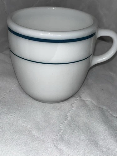 Vintage Pyrex Tableware 723-9 by Corning USA White Blue Band 3" Diner Mug