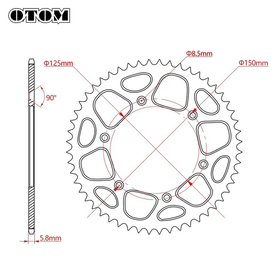 Piñón de cadena trasero para motocicleta 520-52T placa de aluminio con perno para KTM Foto 2 de 4