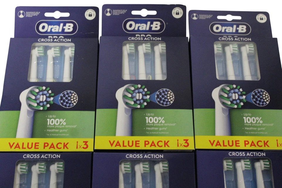 Oral-B Cross Action Electric Toothbrush Replacement Heads White Blue Green 3-... - Image 2 of 4