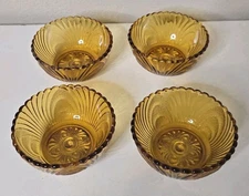 Vintage Brown Amber Swirl Chip and Dip Set Glass Bowls Lot Of 4