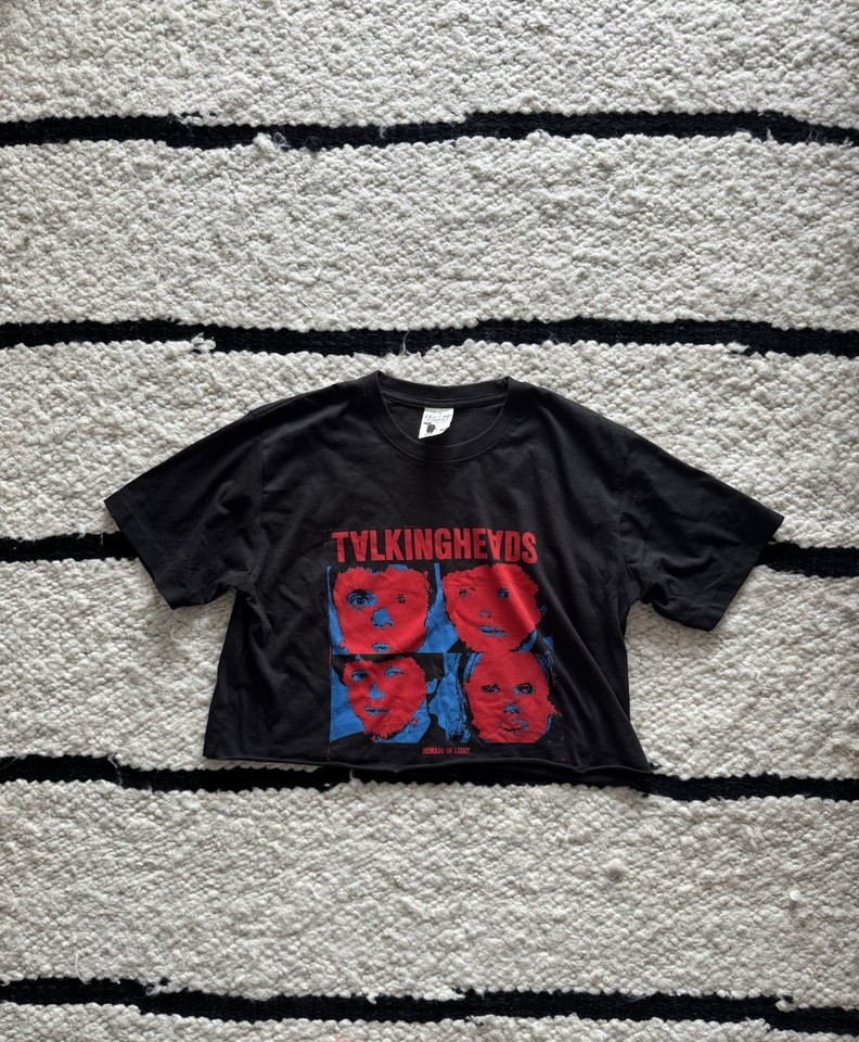 Talking Heads Band Tee T-shirt Cropped Top 80s Black Vintage David Byrne
