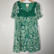 ICE Y2K Babydoll Dress Womens 6 Mini Fairy Kelly Green Embellished Sheer Tiered