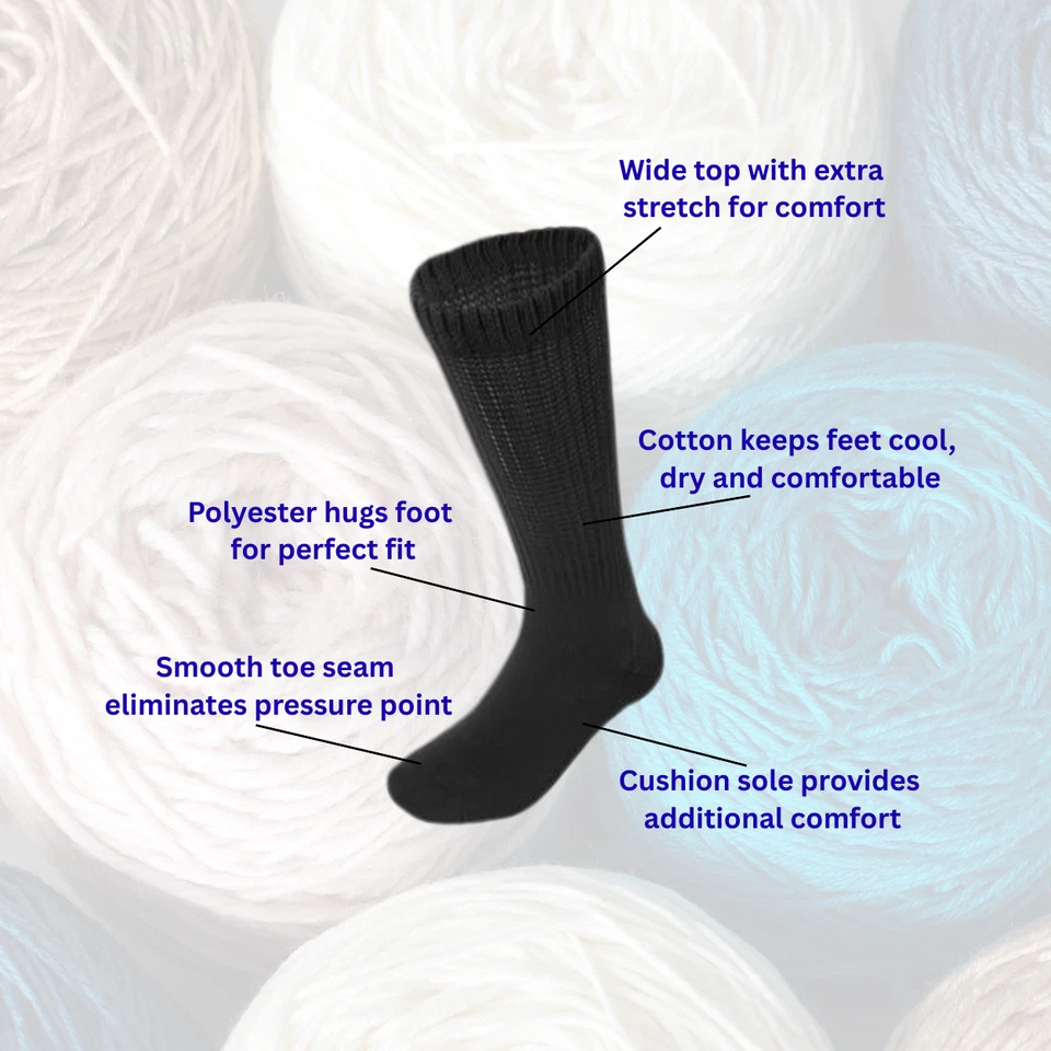 3-12 pares de calcetines negros para diabéticos de algodón salud para hombres y mujeres 9-11 10-13 13-15 Foto 2 de 4