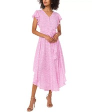 Vince Camuto Women's Printed Flutter-Sleeve Handkerchief Dress Violet Bluch L