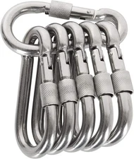 Acquwistach Locking Carabiner Clips 6 Pack 2.36" Stainless Steel Spring Snap ...
