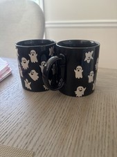 2 Halloween White Black Ghost Coffee Mug Ghostie 16 oz