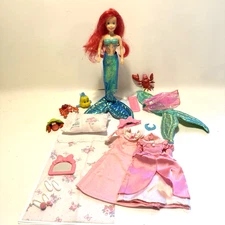Vintage Tyco Little Mermaid Treasure Loving Ariel Doll, PJ Set, Wedding Gown Lot