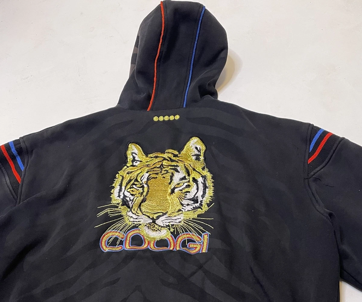 Mens 2XL XXL Vintage Coogi Full Zip Hooded Sweatshirt Black Tiger