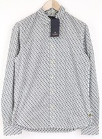 Scotch & Soda Ams Couture Herren Hemd M Reine Baumwolle Grau Weiß Palm Muster