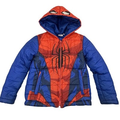 Marvel Jacket Boys 7 Red Blue Spider-Man Hooded Graphic Full Zip Puffer Coat