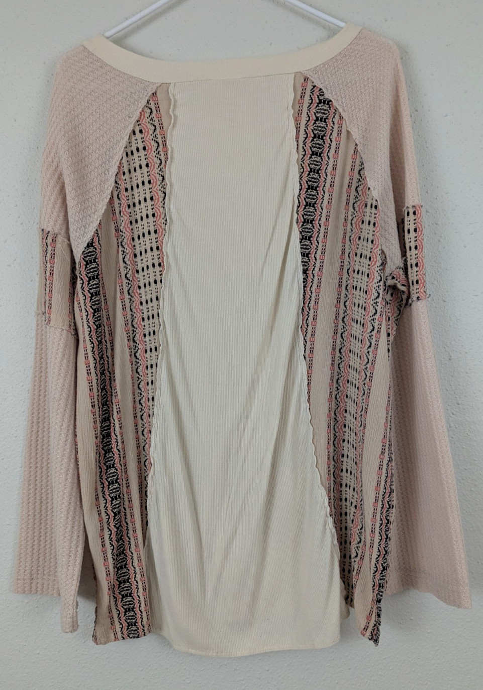 POL sz L Patchwork Pullover knit Top raw edges ri… - image 2