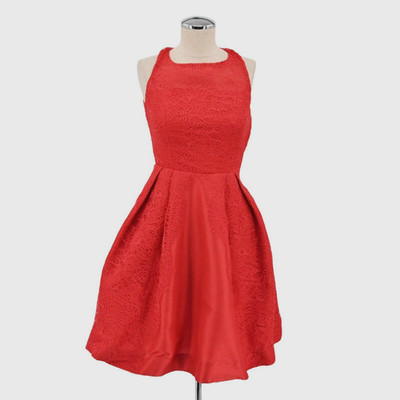 Monique Lhuillier Red Mark Dress Size 0 Floral Lace Fit Flare Sleeveless Prom ML
