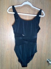 NWT Vtg Sun Streak 90's Black Bodice Mesh Detailing One Piece Swimsuit Sz 14