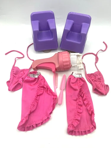 Lot of Vtg Barbie 1982 Mattel Twirly Curls Accessories Purple Chair Skirt Top