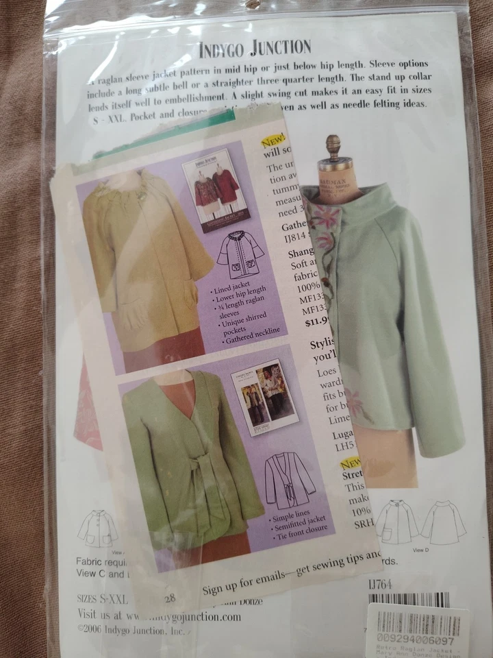 Indygo Junction IJ764 Raglan Jacket Sewing Pattern Ladies Sz: Sm-2XL New UNCUT - Image 2 of 3