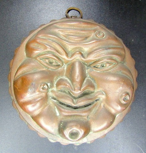 Antique German Copper Food Cake Mold Man In The Moon Face Mimminger Mau