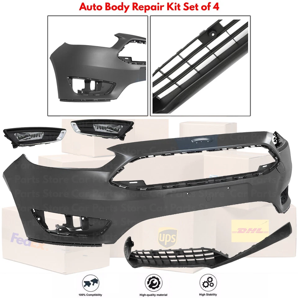 Front Bumper Cover Fascia & Fog Light Assembly Kit For 2015-2018 Ford Focus Foto 2 de 4