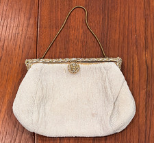 Vintage 50s Clutch Purse Bag Gold Tone Frame Beads Cocktail Evening Wedding