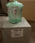 Fenton Green Art Glass Lidded Vase Floral Hand Painted w/ Box MPN 7108 5D