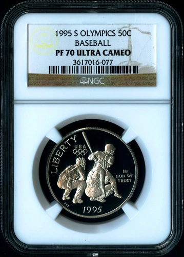 1995 S Atlanta Olympics Baseball Half Dollar Coin NGC PF 70 ULTRA CAMEO PF70