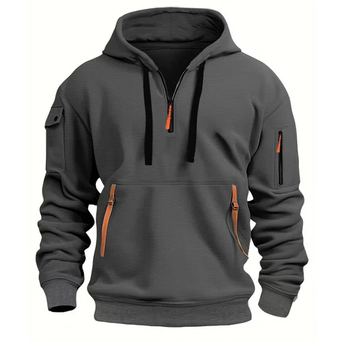 Men's Hooded Hoodie Zipper Multi-Pocket Pullover Jacket Sports Casual Sweatshirt - Picture 32 of 32