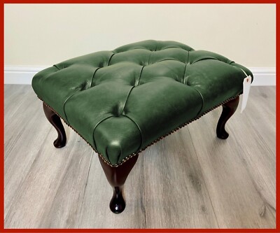 Chesterfield Fußbank geknöpft Queen Anne grün Kunstleder