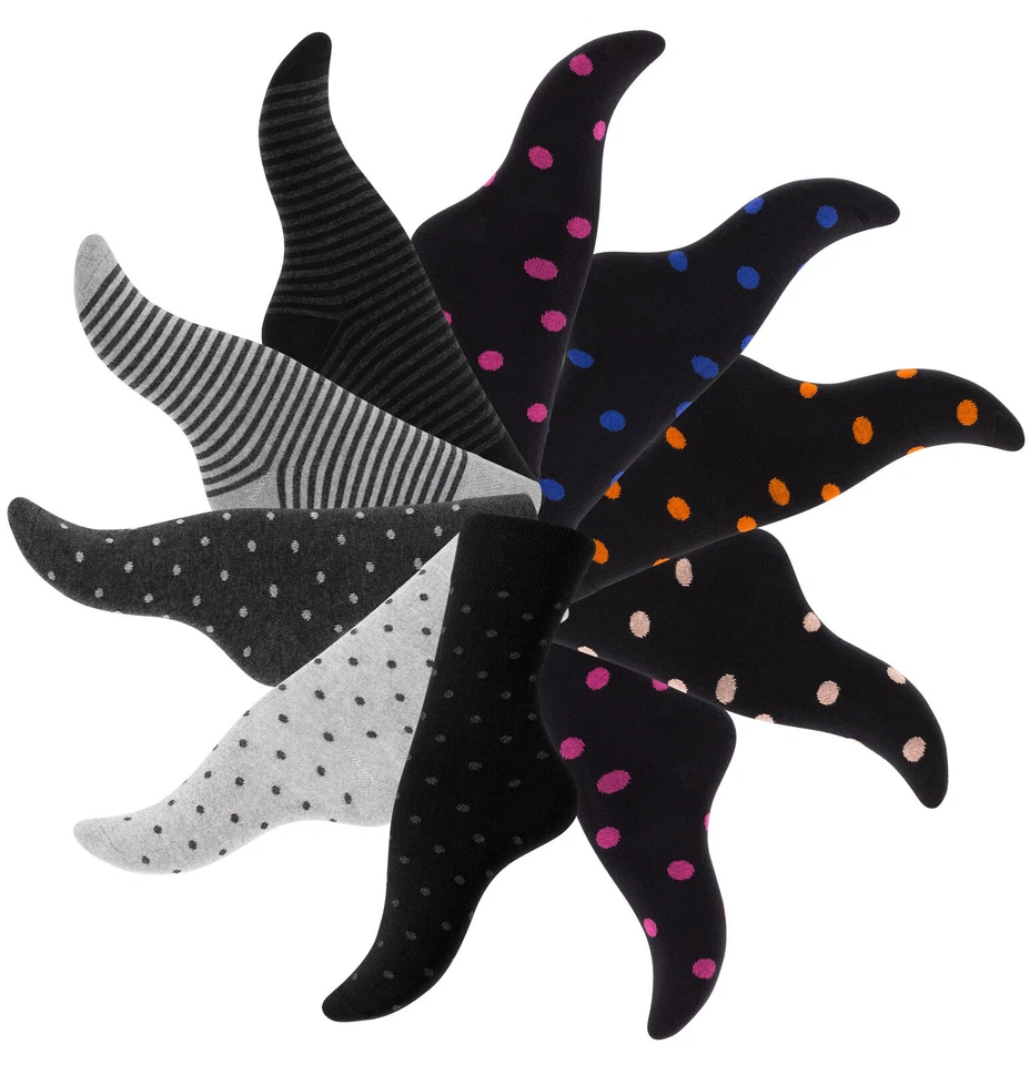 10 oder 20 Paar Damen Mädchen Socken Baumwolle Strümpfe Punkte Streifen