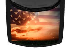American Flag Cloudy Sky Memorial Truck Hood Wrap Vinyl Car Graphic Decal  