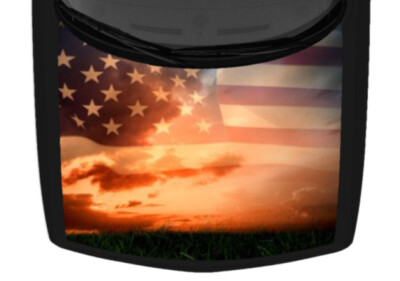 American Flag Cloudy Sky Memorial Truck Hood Wrap Vinyl Car Graphic Decal  