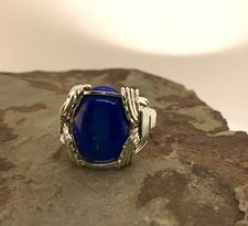 Lapis Lazuli Cabochon Ring-s-9 In SS Handmade Wire Wrapped