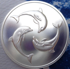 1 oz. THREE DOLPHINS silver BU rounds .999 fine silver 116.91 per troy oz