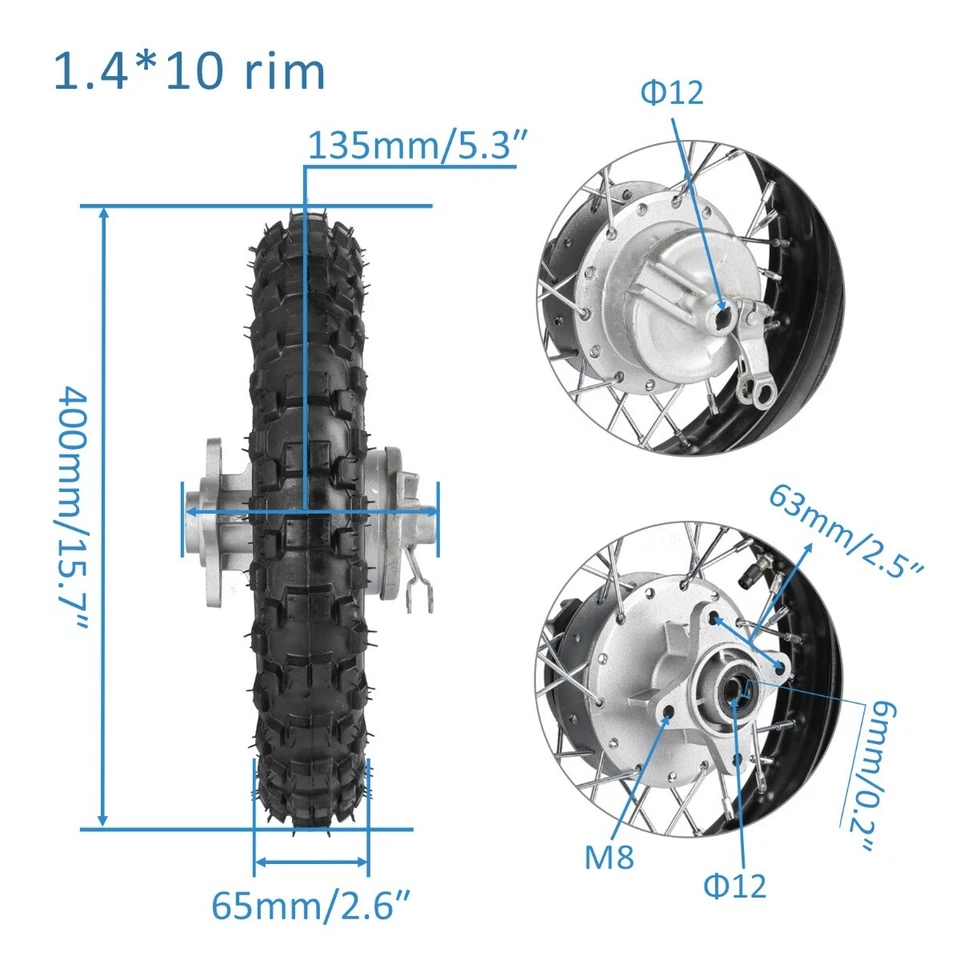 10-дюймовый задний обод шины 2,50-10 болт барабанный тормоз для Honda CRF50 XR50 Yamaha TTR50 - Изображение 2 из 4